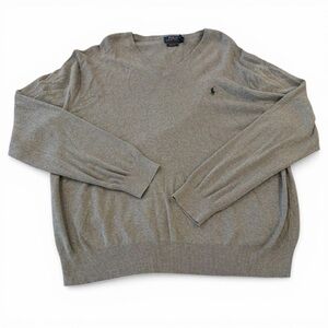 Polo Ralph Lauren V Neck Sweater XXL Green Pima Cotton Pony Logo